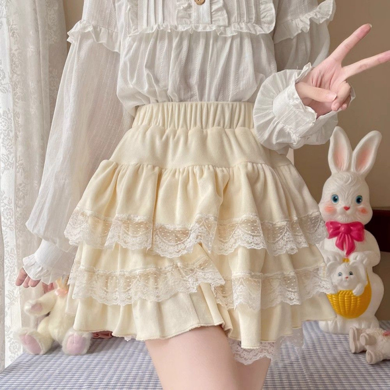 Japanese lace spring children's velvet cute skirt