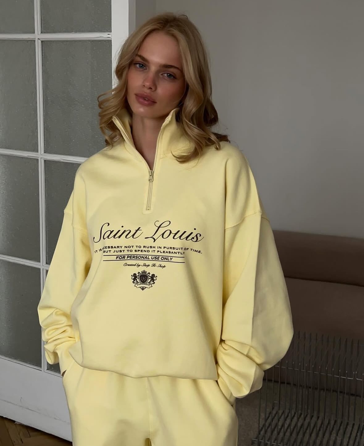 Unisex Oversized Letter Print Half-Zip Sweatshirt & Straight-Leg Joggers Set (95% Organic Cotton, Gender-Neutral Streetwear, Minimalist Aesthetic)_voghion.com