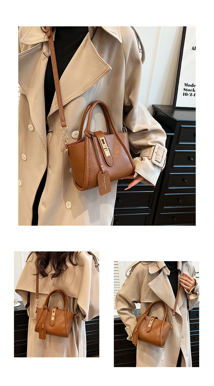 Women's Small Autumn&Winter Pu Leather Solid Color Vintage Style Lock Clasp Bucket Bag display picture 2