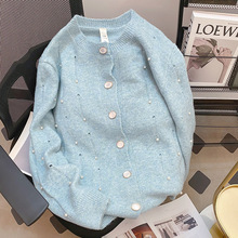 300斤大码秋季重工钉珠镂空高级感法式甜美毛衣针织开衫洋气外套