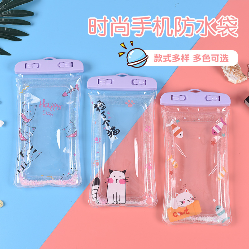 Swimming mobile phone waterproof bag touch screen triple folding waterproof cover transparent cartoon snorkeling bag cute couple Halter