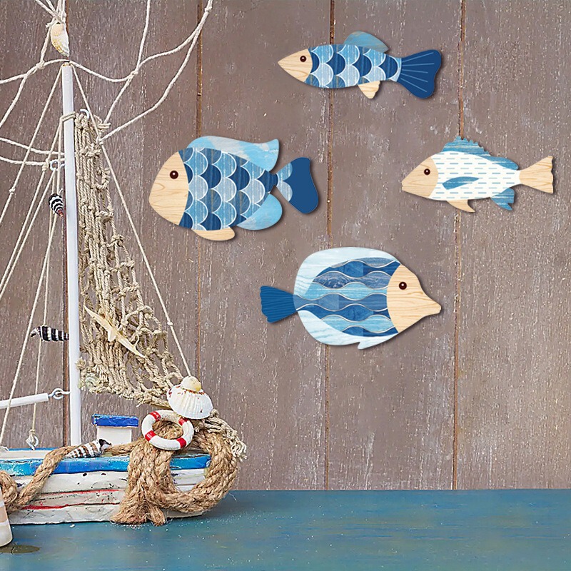 Factory Direct Sales of Wooden Fish Wall Art Decorations for Home Bathroom and Kitchen, Women's Birthday Housewarming Gift Hanging Ornaments