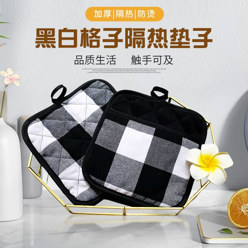 Противоугарная теплоизоляция черно-белая клетчатая прокладка утолщенная перчатка двойного назначения Кухня Микроволновая печь Обеденный стол коврик для домашнего использования Amazon
