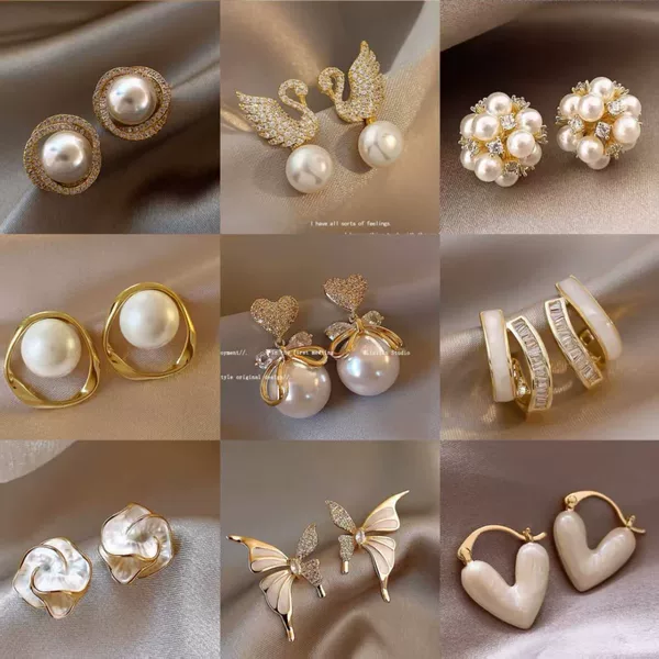 Tiktok-Style Korean Pearl Flower Earrings for Women, Light Luxury, High-End Feel, Niche Versatile Earrings, Elegant Trending Ear Accessories