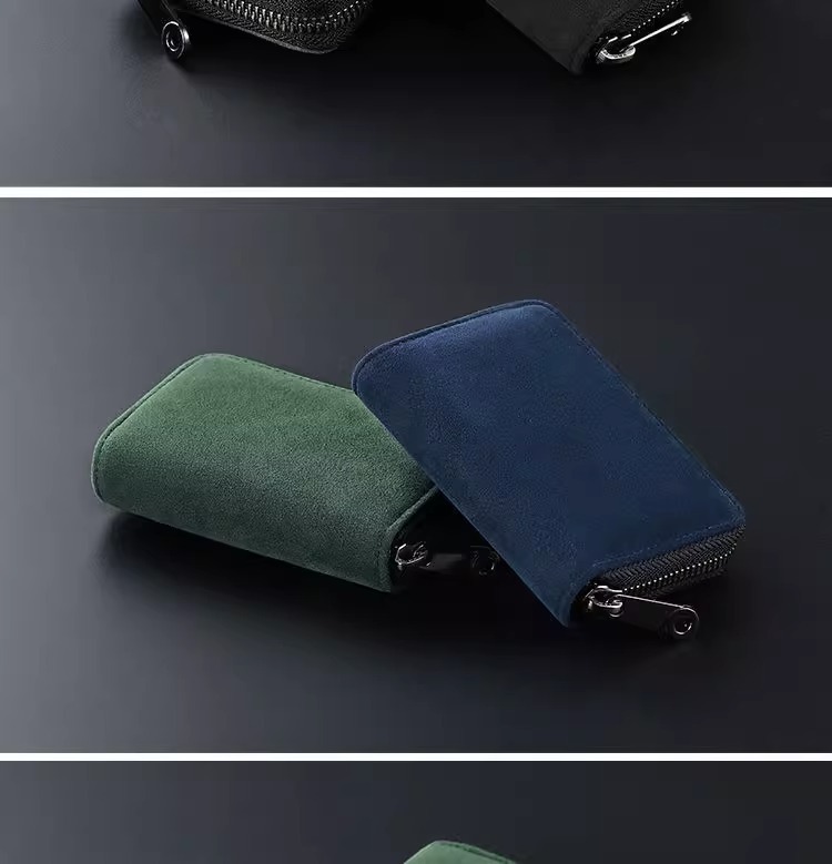 Fabric Lining Material Unisex Solid Color Leather Suede Zipper Card Holder
