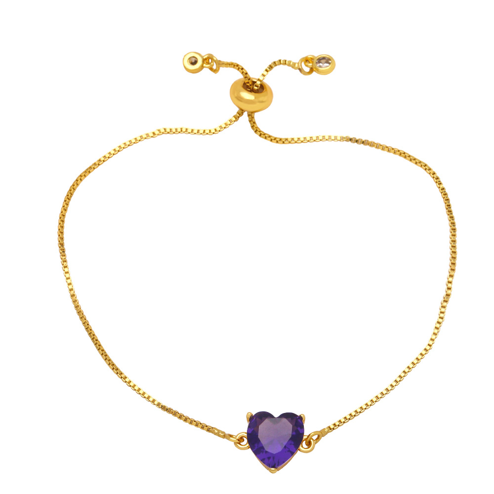 Copper Material Fashion Heart Shape Copper Bracelets Gold Plated Zircon Copper Bracelets