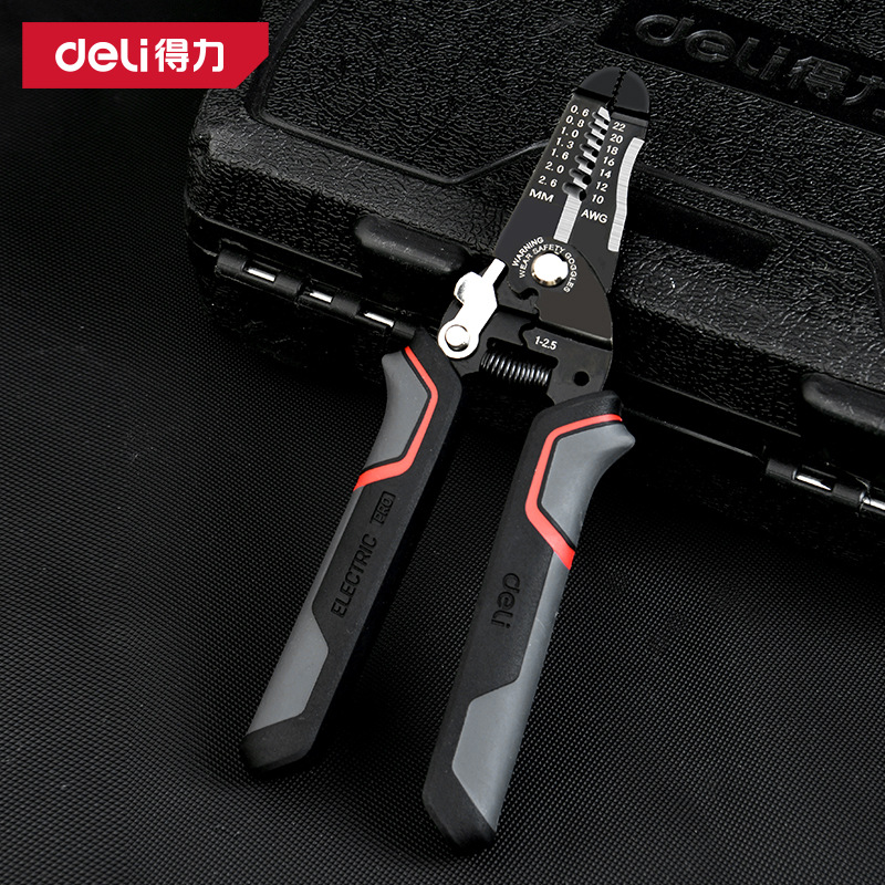 得力扁嘴剥线工具  7寸7挡电工手动型电线电缆剥线器便携式剥线钳