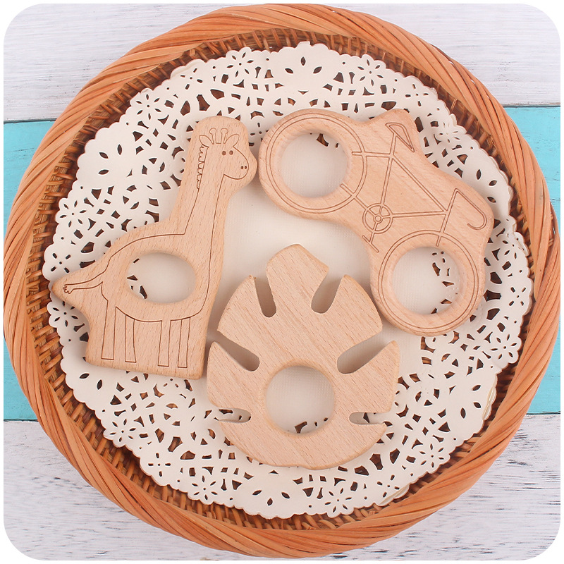INS bebé haya juguete mordedor calmante bebé dibujos animados animal jirafa bicicleta hoja mordedor