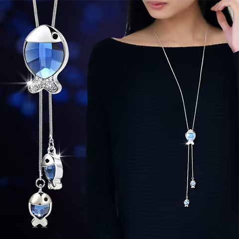 Korean Fashion Sweater Women Animal Sparkling Diamond Long Necklace Pendant Personalized Versatile Neck Chain Jewelry_voghion.com