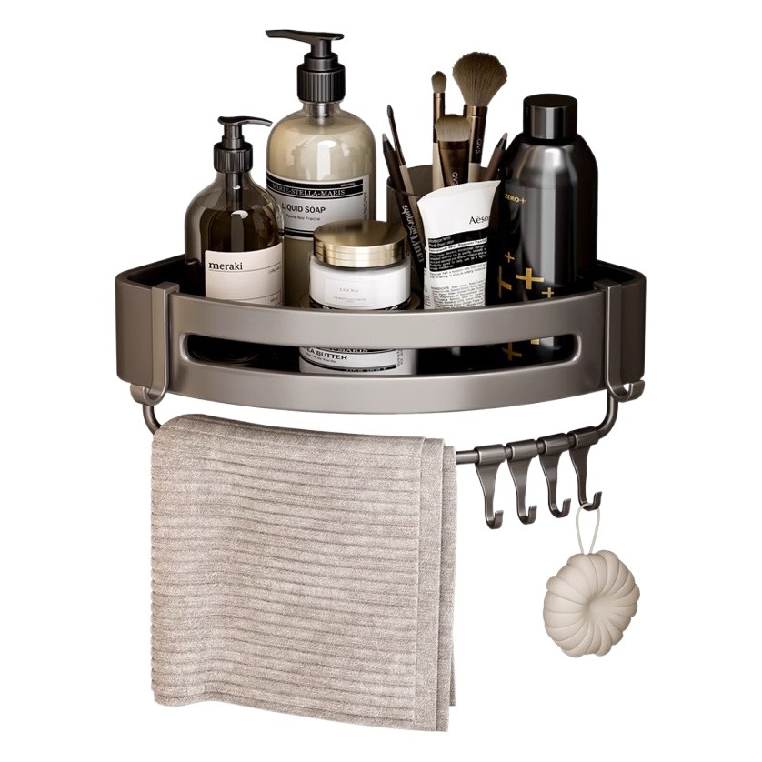 Gun Gray Bathroom Rack Without Punching Space Aluminum Wall-Mounted Triangle Basket Bathroom Bathroom Rack Single Layer Heightening
