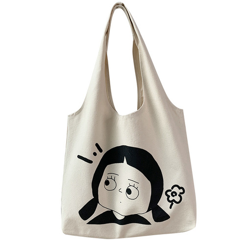Korean version large capacity lazy style ins portable shoulder bag shopping bag simple literary and cute canvas bag school bag for women