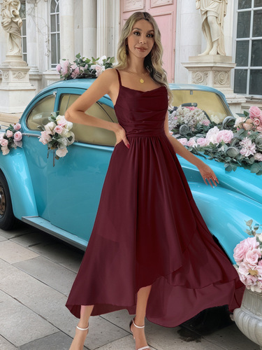Europe, America, the Middle East evening dress, living front, short back, long back, moving shoulder straps, party dress, temperament dress