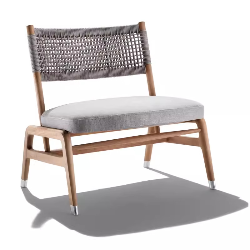 Mesas y sillas de teca al aire libre, patio, balcón, ocio, tejido de ratán, impermeable, protector solar, madera anticorrosiva, juego de tres piezas, silla de jardín combinada