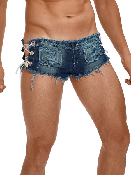1616 # New Sexy Men's Tight Denim Shorts, Low-Waisted, Ultra-Short, with Hollow Side Cutouts, for Cross-Dressing or Transgender Wear
