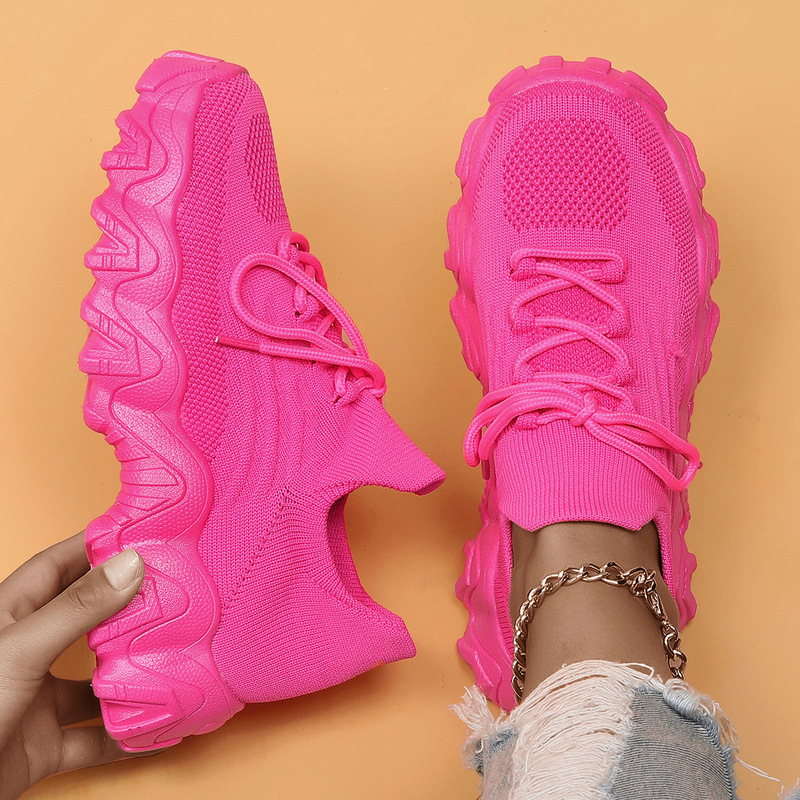 Cross-Border Aliexpress Amazon Large Size Sports Women's Shoes Breathable Fly Knit Socks Shoes Slip-On Slip-Ons E18