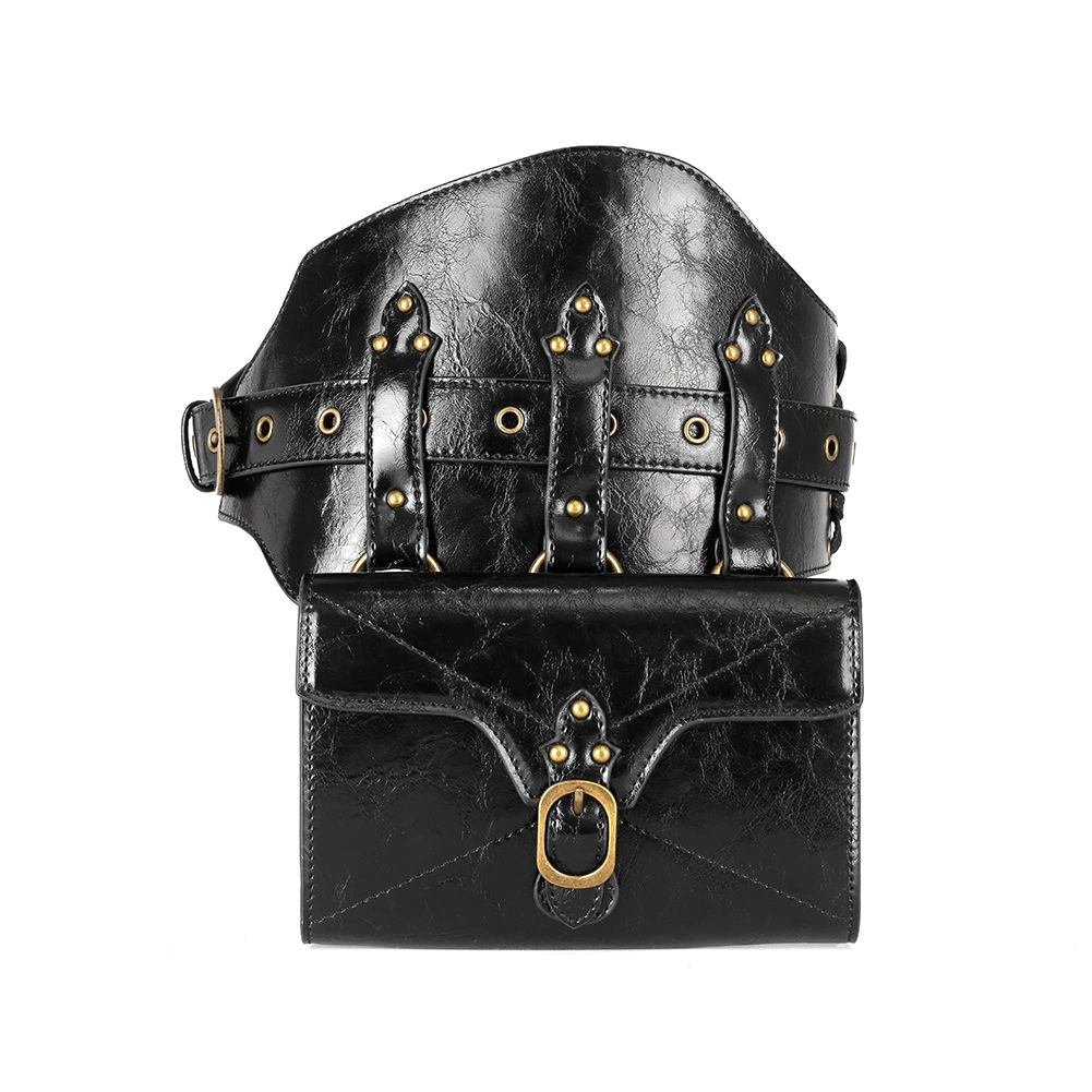 (跨境贸易), сумка через плечо, полиуретановая ретро мобильный телефон, belt bag, панк стиль, натуральная кожа