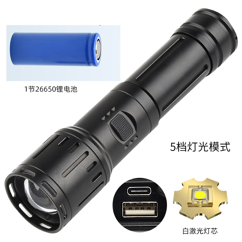 Linterna láser blanco dedicado transfronterizo TYPE-C recargable con luz de trabajo COB zoom telescópico linterna de luz fuerte