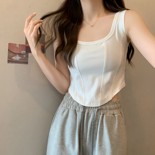 Plus-size hot little women's summer new slimming short V-neck top with built-in bralette