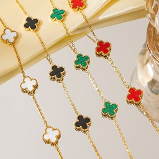 Classic Internet Celebrity Fashion Versatile Gold Double-Sided Four-Leaf Clover Necklace for Women, Non-Fading Luxury Collarbone Chain