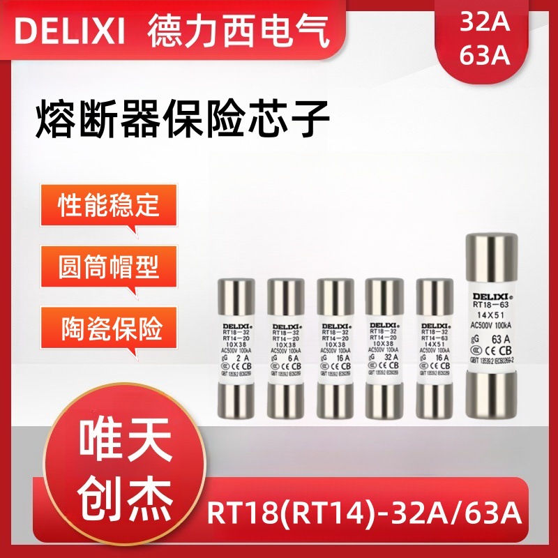 RT28熔断芯子RT18(RT14)-2A-6A-10A-32A熔断体熔芯保险丝管63A