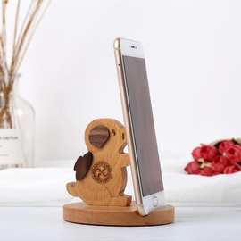 实木桌面卡通动物生肖手机座刻字创意懒人手机支架手机托必备家居