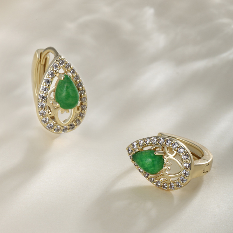 Xuping Europa y los EE.UU. ins nicho retrógrado gota de agua aretes de orejas percas de orejas de esmeraldas temperamento de jade para mujeres