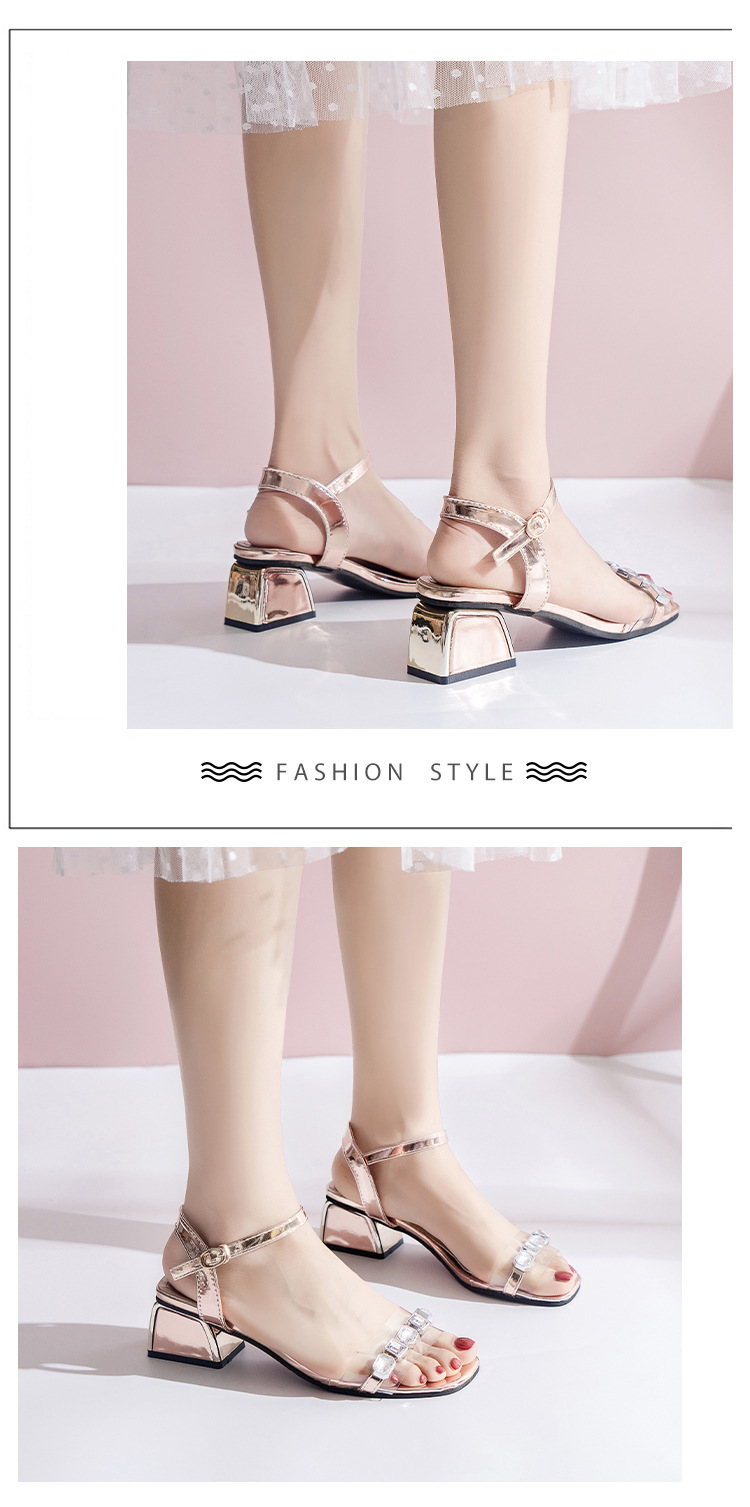 belt mid-heel summer new rhinestone high-heeled thick-heeled Roman sandals NSZSC56301