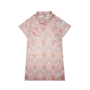 Girls Thin Niche Elegant Floral Short-sleeved Cheongsam dress Girl Baby Summer Retro Chinese Style Cheongsam Dress
