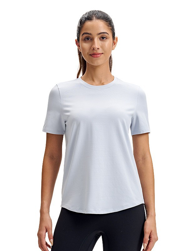 Camiseta de yoga casual lulu para mujer de manga corta deportiva clásica simple Lycra camiseta de cuello redondo de secado rápido transpirable de alta elasticidad
