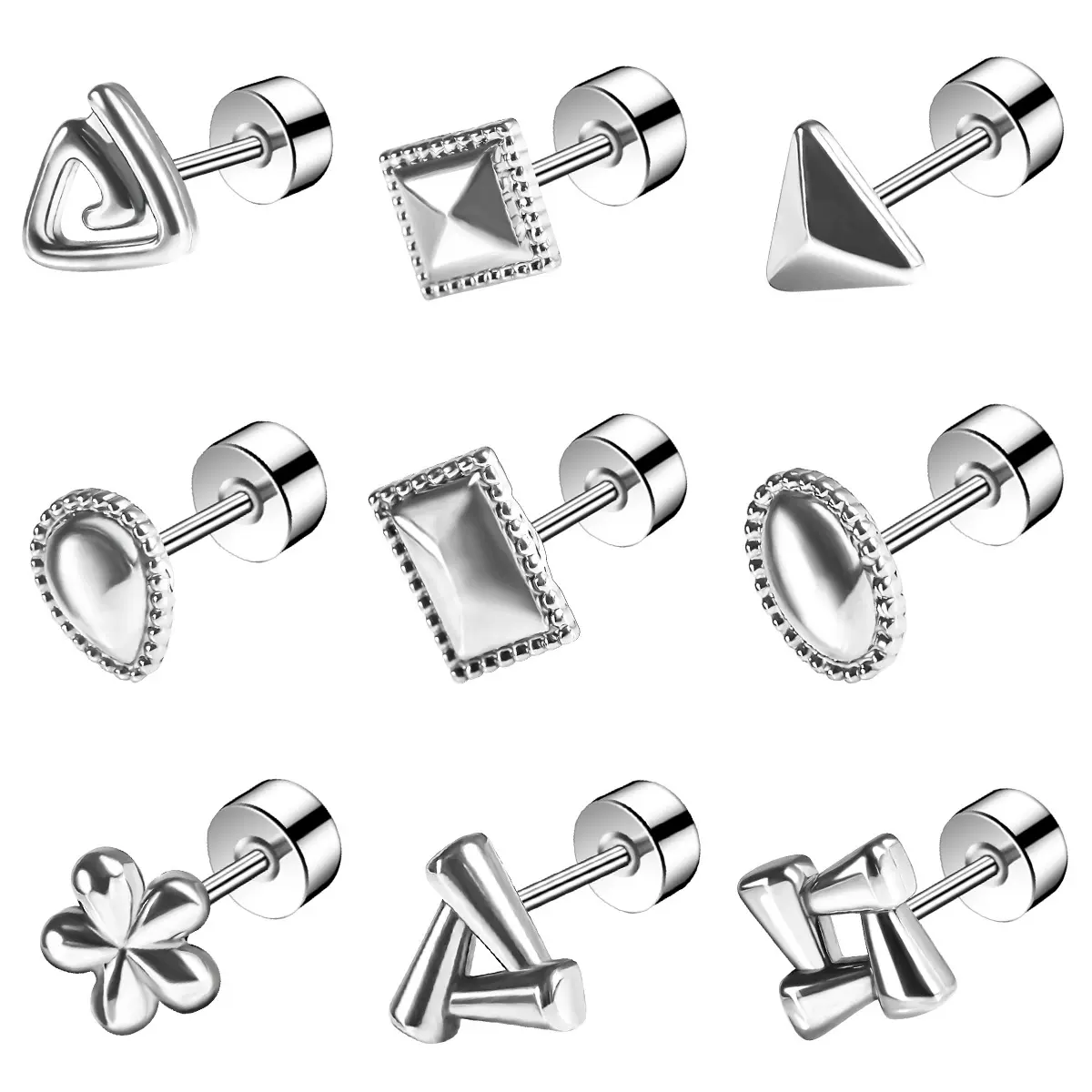 316不锈钢平背圆饼耳钉钛钢椭圆三角形耳骨钉炉内14K真金电镀保色