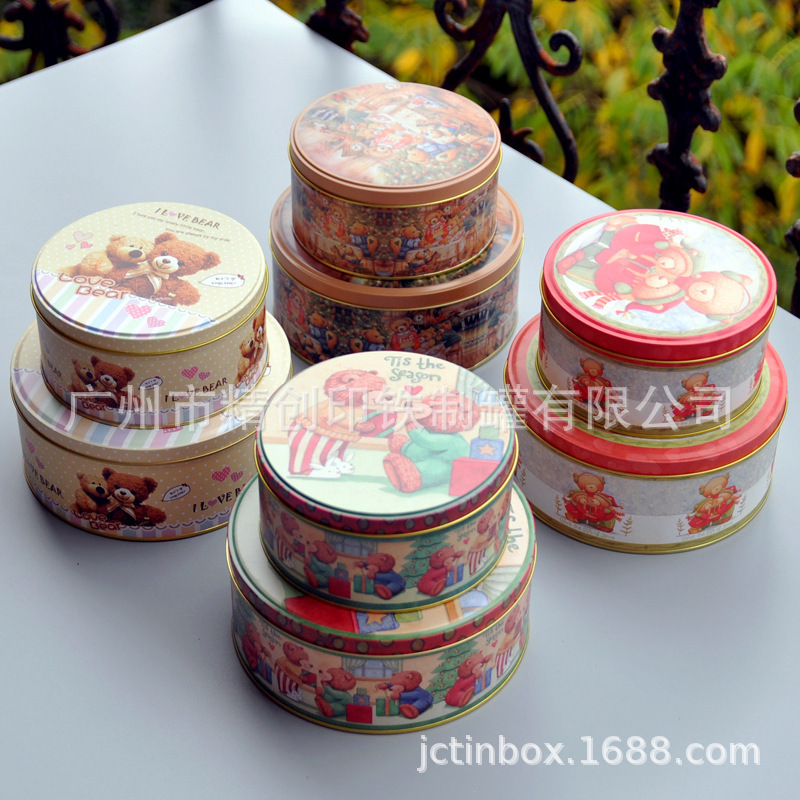 古典的な熊ビスケット鉄箱大中小ブリキ円形鉄缶手作りクッキーケース食品包装シール|undefined