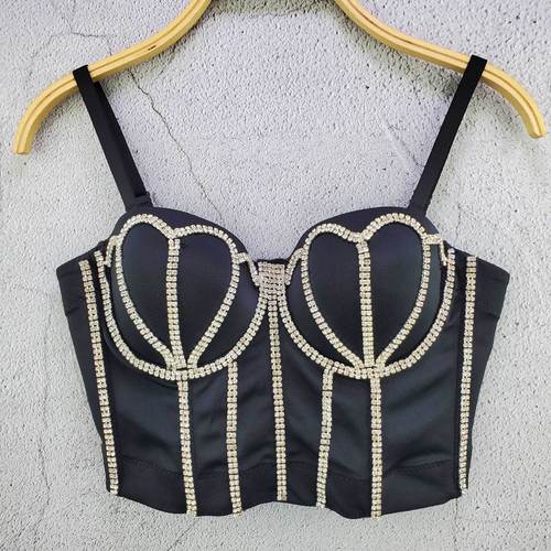 European and American hot selling A diamond barcode chain vest suspender elegant retro solid color slim outer wear tube top for women
