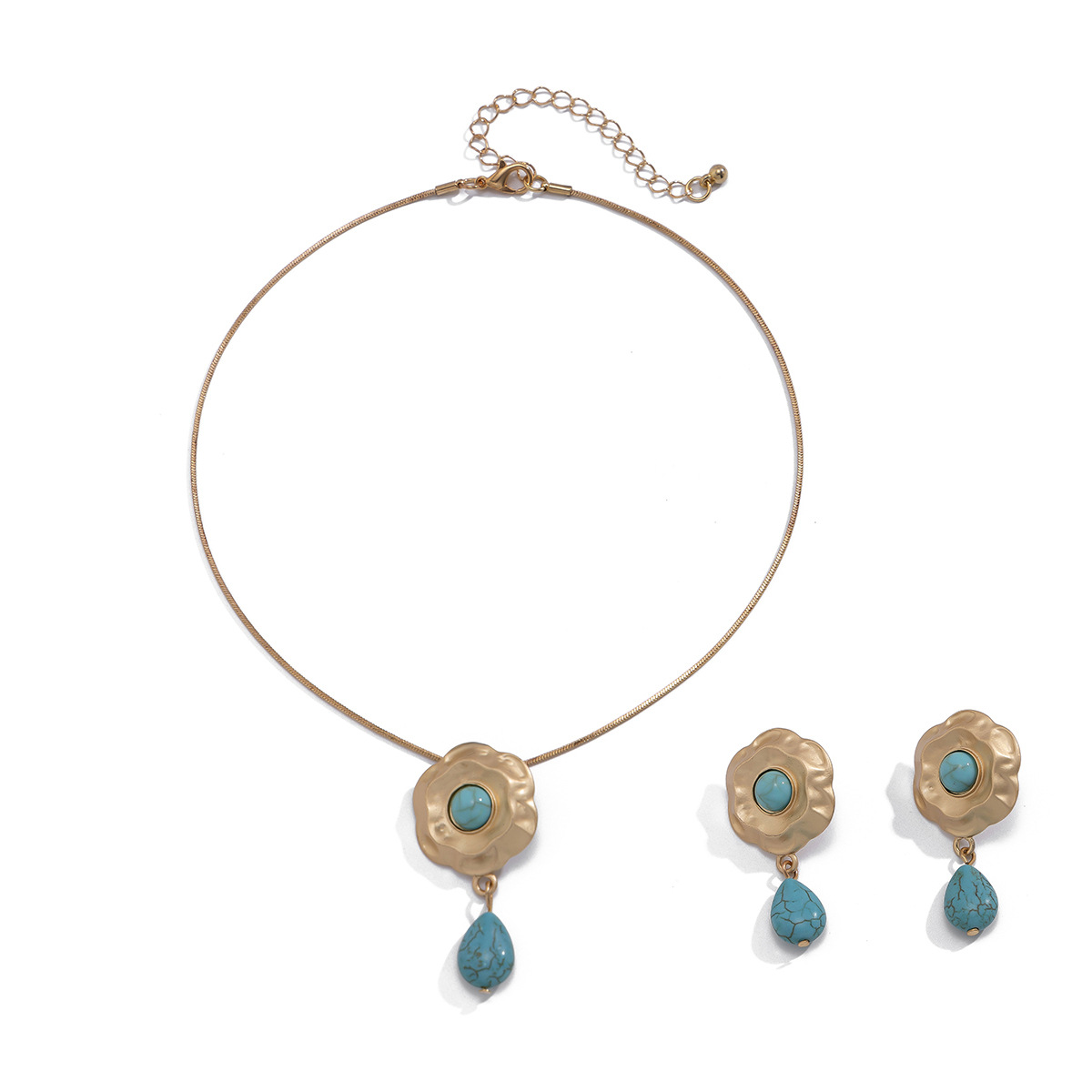 Fahion Multi-layer Artificial Turquoie Necklace Et With Hexagonal Tar Alloy Geometric Collarbone Chain  _voghion.com