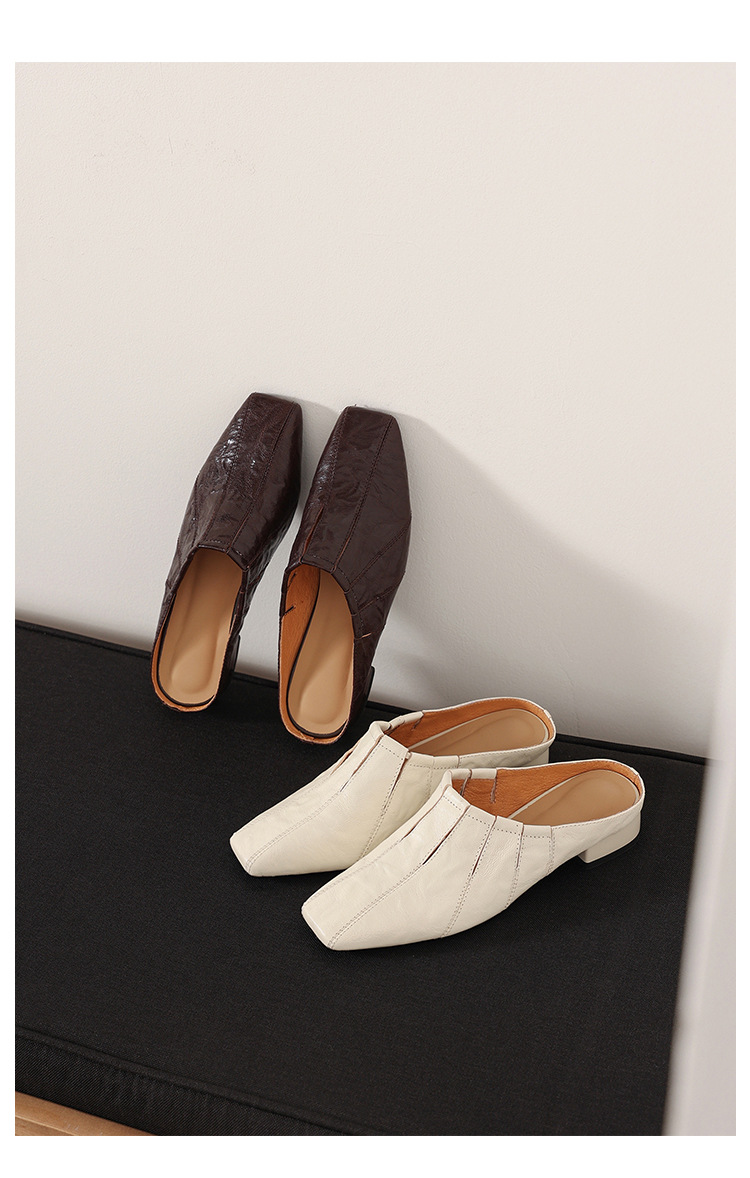 Sandal hở mũi nữ gót thấp 2,5 cm da cừu mũi trùm — màu nâu chi tiết 5