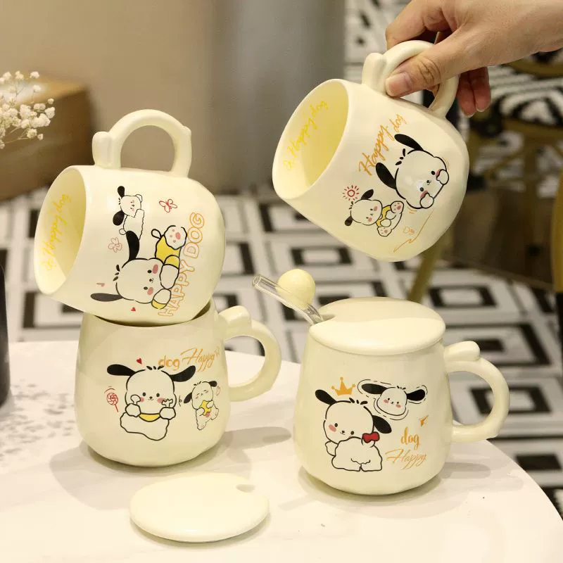 【Бесплатная доставка】Милый мультяшный щенок высококачественная керамическая кружка ниша девочка сердце водяная чашка с крышкой ложкой студент