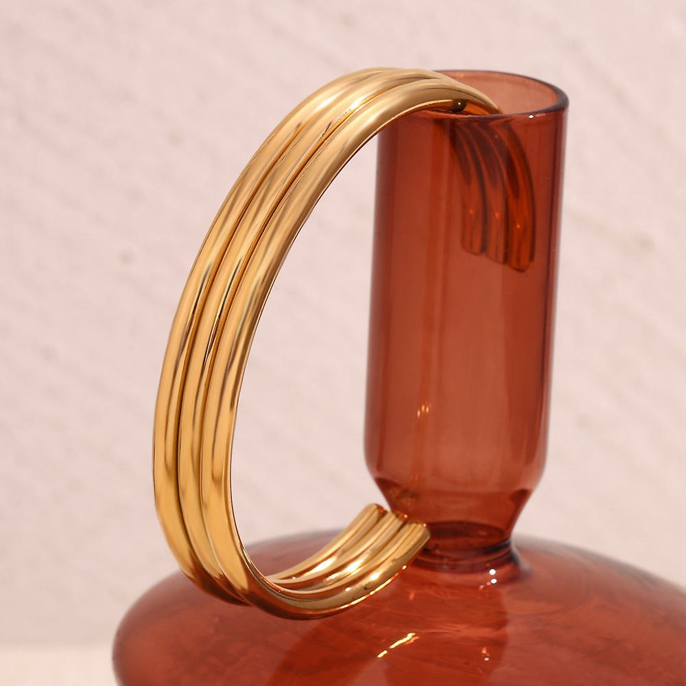 Hip-Hop Style PVD Coated Real Gold Plated 18K Gold Solid Color 304 Stainless Steel Hip-Hop Waterproof Non Tarnish 304 Stainless Steel Bangle