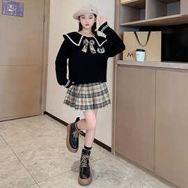 女童卫衣套装儿童春秋洋气百褶裙两件套学院秋季女孩新款网红衣服