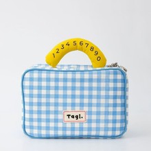 韩国Tagi女包哈兜蓝格子化妆包Callme收纳袋双头拉链手提包ins风