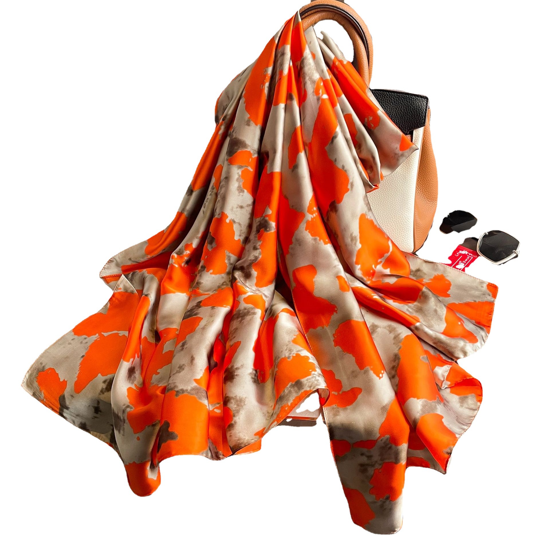 2023 estilo coreano SEDA-como bufanda grande primavera y verano camuflaje naranja ligero impreso protector solar Toalla de playa chal exterior