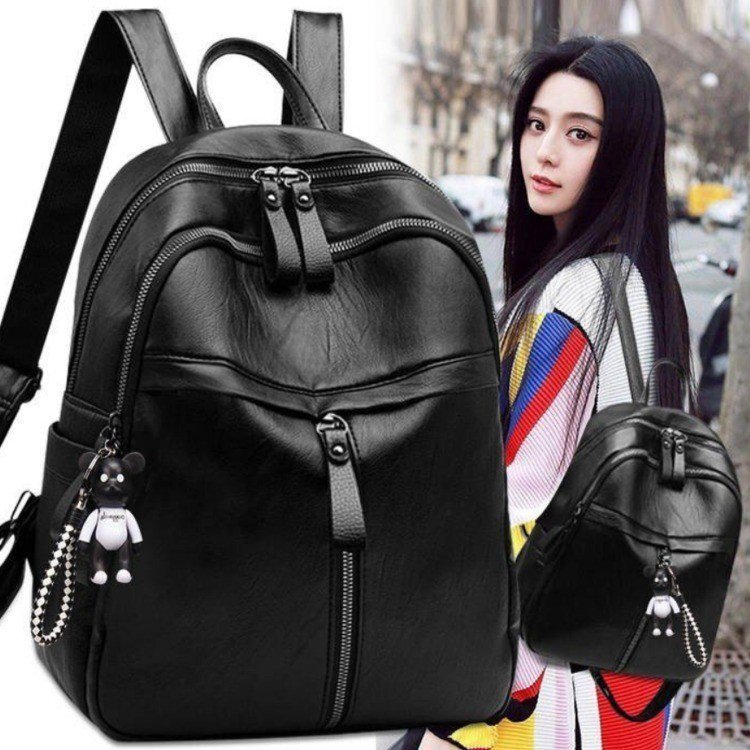 Foreign Trade Pu Backpack for Women 2026 New Korean Style Large Capacity Student School Bag Trendy Solid Color Soft Leather Women's Backpack
