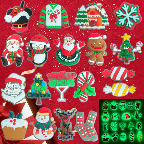 Fluorescent Christmas Element Pattern Series Hole Shoes, Flower Shoes, Soft Rubber Shoe Accessories, Children's Toys, Gift