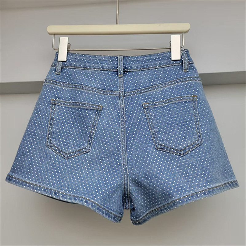 Pantalones Cortos de Mezclilla Ajustados de Tiro Alto con Pedrería