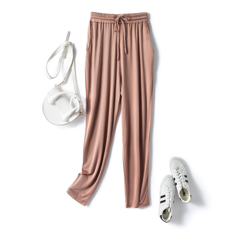 New Mulberry Silk Women's Hallen Pants Spring and Summer Knitted Silk Women's Casual Pants High Waist Loose Yoga Pants L-3XL New Mulberry Silk Women's Hallen Pants Spring and Summer Knitted Silk Women's Casual Pants High Waist Loose Yoga Pants L-3XL