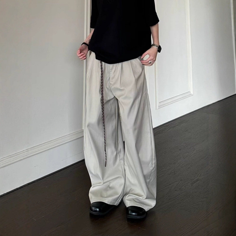 Foreign Trade Simple Autumn High-End American Style Double Pleated Scimitar Trousers for Men and Women Loose Casual Draped Wide-Leg Sickle Trousers