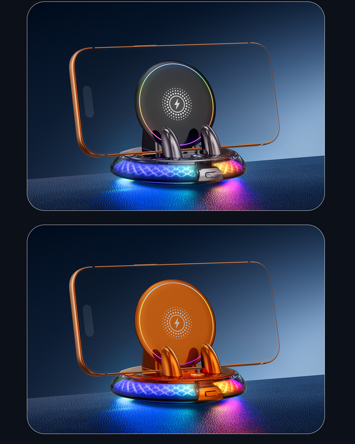New Car-Mounted Wireless Charging Phone Holder with Ambient Light, Car Dashboard Navigation Holder with Automatic Clamping and Fast Charging
