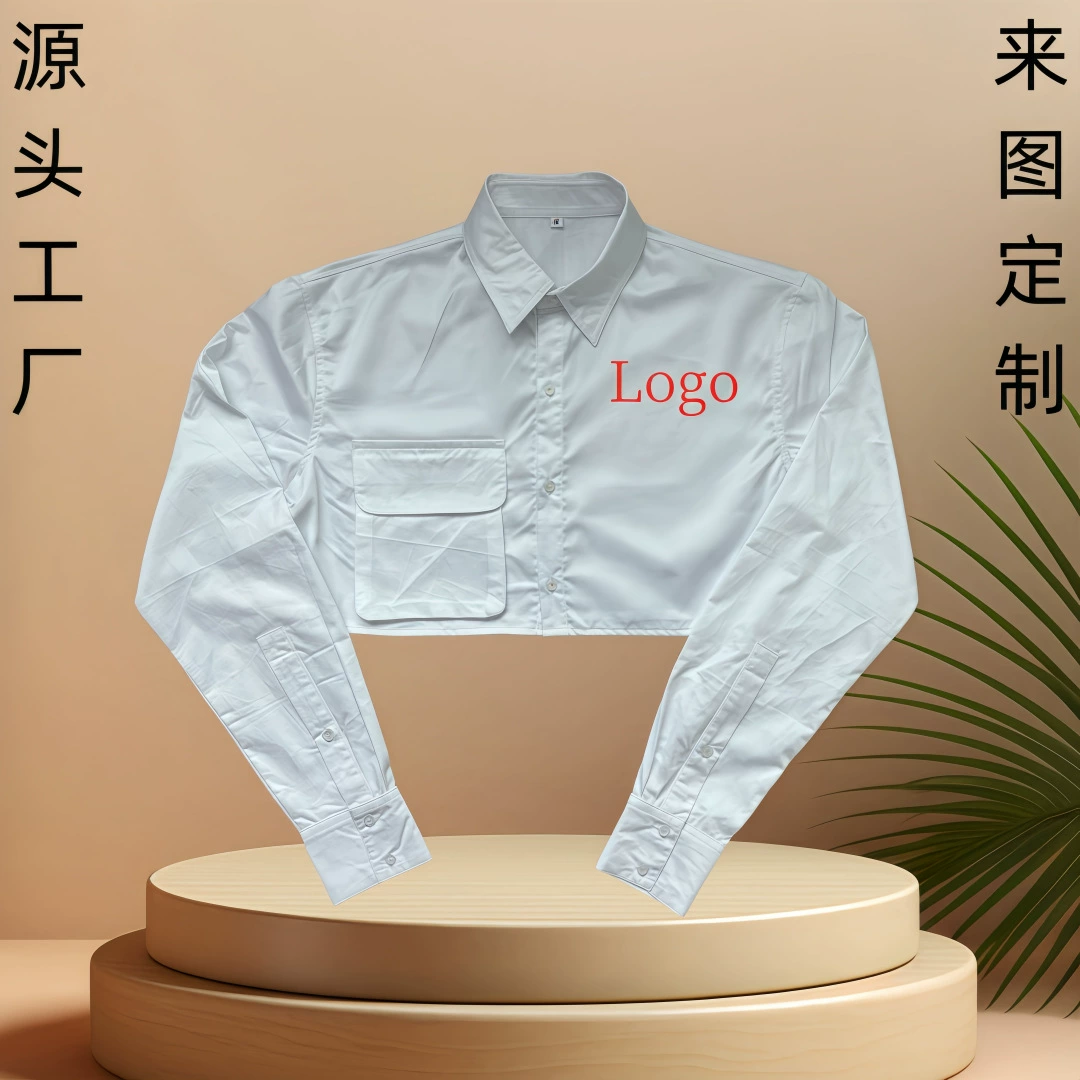 Фабрика на заказ внешней торговли Женская белая рубашка с длинным рукавом мерсеризованный хлопок лацкан повседневная тонкая короткая рубашка на заказ