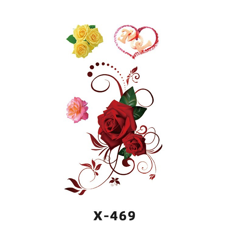 Arco de flor pequeña pegatinas de tatuaje fresco 3D dibujos animados transfronterizo Henna rosa impermeable texto en inglés pegatinas de tatuaje