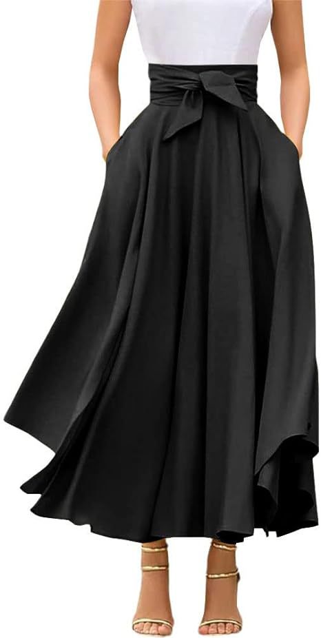 2024 New Women's Elegant High Waist Casual Irregular Bohemian Long Skirt With Pockets_ecoleips.com