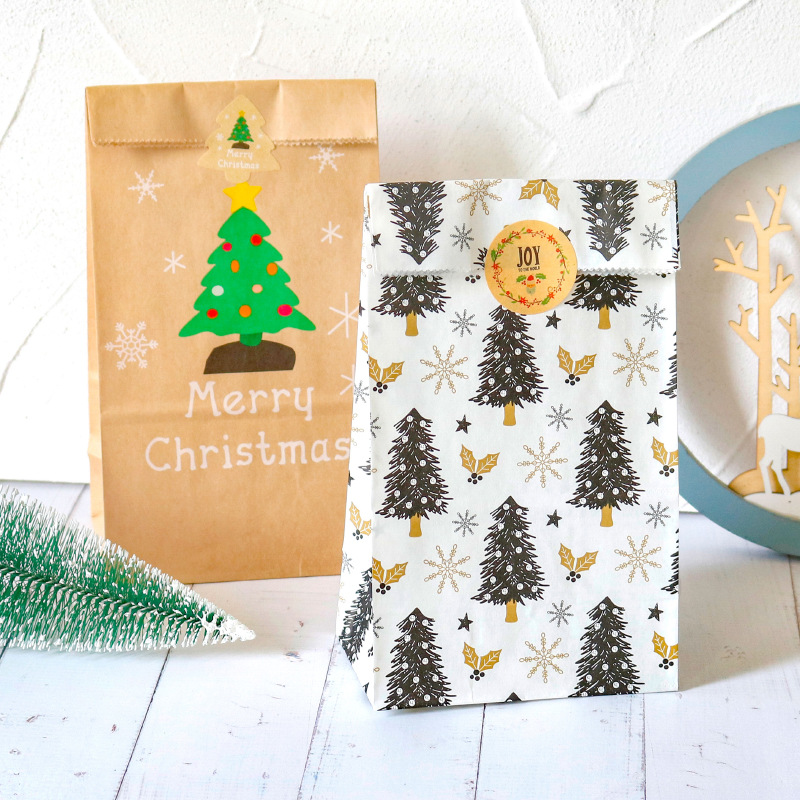 Christmas Festival Christmas Tree, Santa Claus Pattern Cartoon Style Style Christmas Cartoon Style Christmas Tree Santa Claus Kraft Paper Party Gift Bags Gift Wrapping Supplies