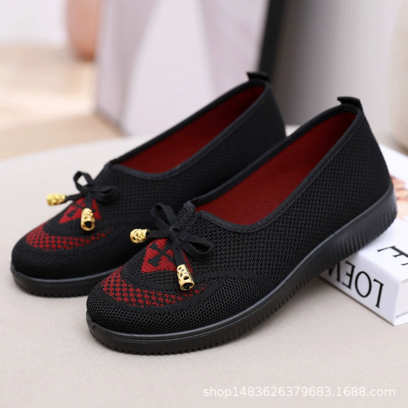 Весенне-летняя Тканевая обувь Old Beijing для людей среднего и пожилого возраста Туфли без шнуровки для мам Женская легкая дышащая повседневная обувь на мягкой подошве